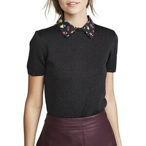 Alice + Olivia Aster Stace Face Collar Short Sleeve Pullover Sweater Medium